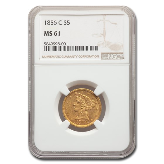 1856-C $5 Liberty Gold Half Eagle MS-61 NGC 1856-C $5 Liberty Gold Half Eagle MS-61 NGC