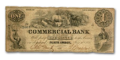 1856 Commercial Bank @ Perth Amboy, NJ $1.00 NJ-445, VG 1856 Commercial Bank @ Perth Amboy, NJ $1.00 NJ-445, VG