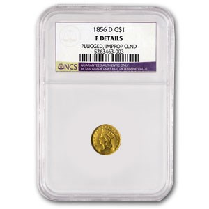 1856-D $1 Indian Head Gold Type 3 Fine Details (Plugged, Cleaned) 1856-D $1 Indian Head Gold Type 3 Fine Details (Plugged, Cleaned)
