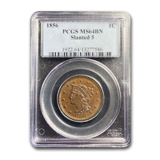 1856 Large Cent MS-64 PCGS (Brown, Slanted 5) 1856 Large Cent MS-64 PCGS (Brown, Slanted 5)