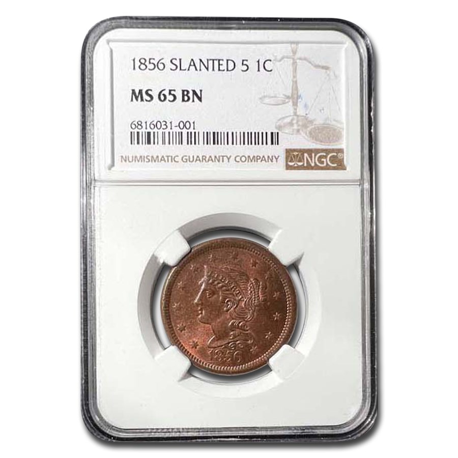 1856 Large Cent MS-65 NGC (Brown, Slanted 5)