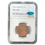 1856 Large Cent MS-65 NGC CAC (Red/Brown, Upright 5)