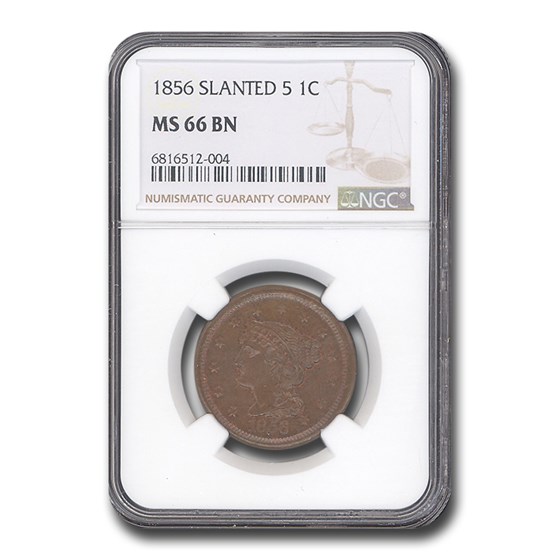 1856 Large Cent MS-66 NGC (Brown, Slanted 5) 1856 Large Cent MS-66 NGC (Brown, Slanted 5)