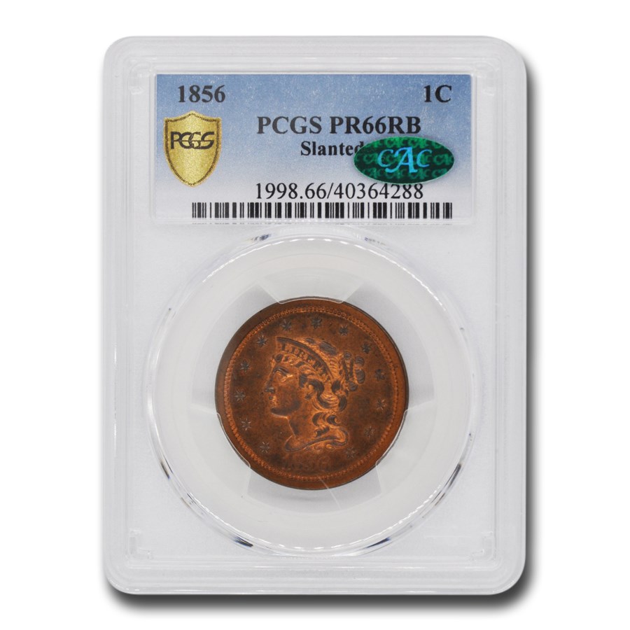 1856 Large Cent PR-66 PCGS CAC (Slanted 55, Red/Brown)