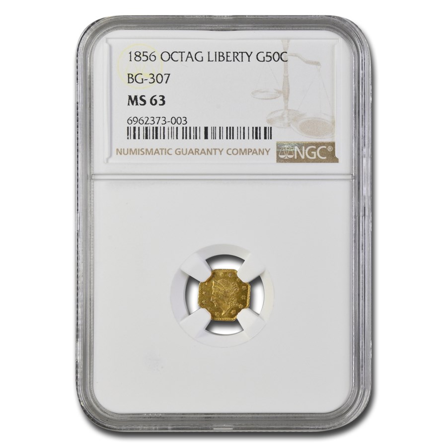 1856 Liberty Octagonal 50 Cent Gold MS-63 NGC (BG-307)