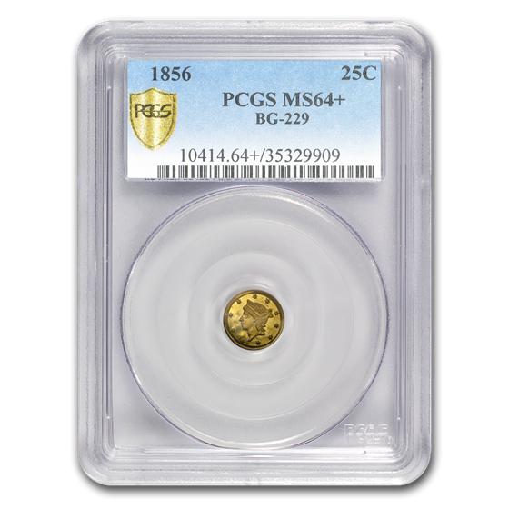 1856 Liberty Round 25 Cent Gold MS-64+ PCGS (BG-229) 1856 Liberty Round 25 Cent Gold MS-64+ PCGS (BG-229)