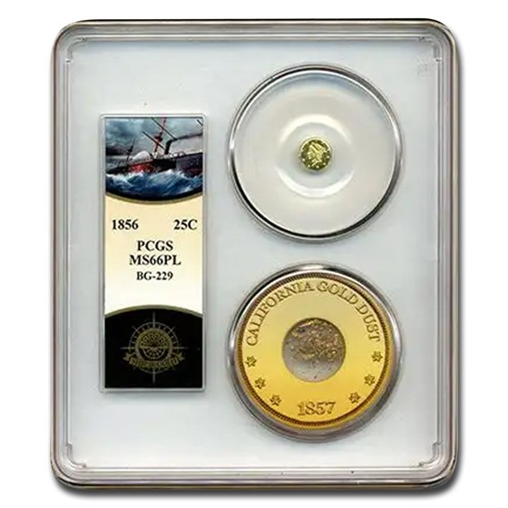 1856 Liberty Round 25 Cent Gold MS-66 PCGS (PL BG-229 SS Cen Am.)