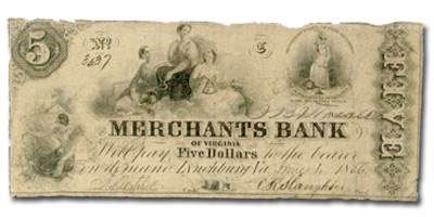 1856 Merchants Bank of Lynchburg, VA $5.00 VA-125 Fine 1856 Merchants Bank of Lynchburg, VA $5.00 VA-125 Fine