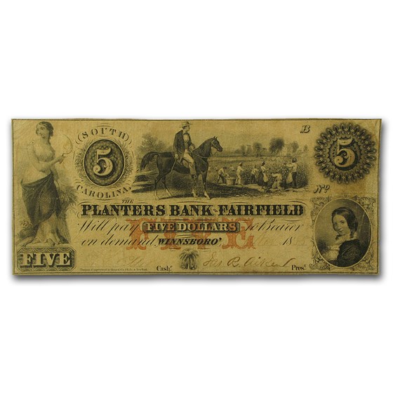 1856 Planters Bank, Winnsboro, South Carolina $5.00 VF 1856 Planters Bank, Winnsboro, South Carolina $5.00 VF