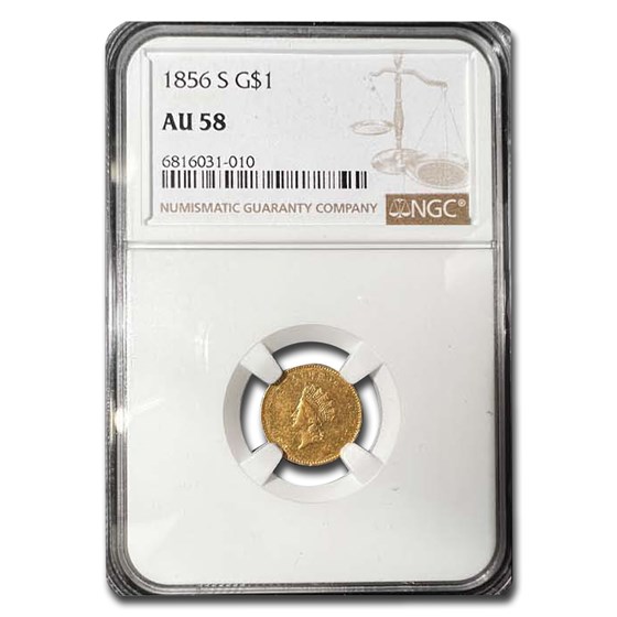 1856-S $1 Indian Head Gold Dollar AU-58 NGC 1856-S $1 Indian Head Gold Dollar AU-58 NGC