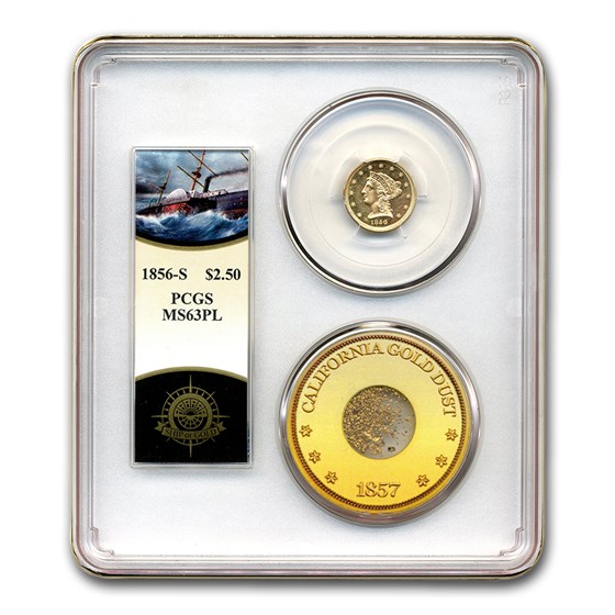 1856-S $2.50 Liberty Gold Quarter Eagle MS-63 PCGS (PL, Cen. Am.) 1856-S $2.50 Liberty Gold Quarter Eagle MS-63 PCGS (PL, Cen. Am.)