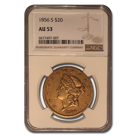 1856-S $20 Liberty Gold Double Eagle AU-53 NGC