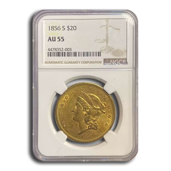 1856-S $20 Liberty Gold Double Eagle AU-55 NGC