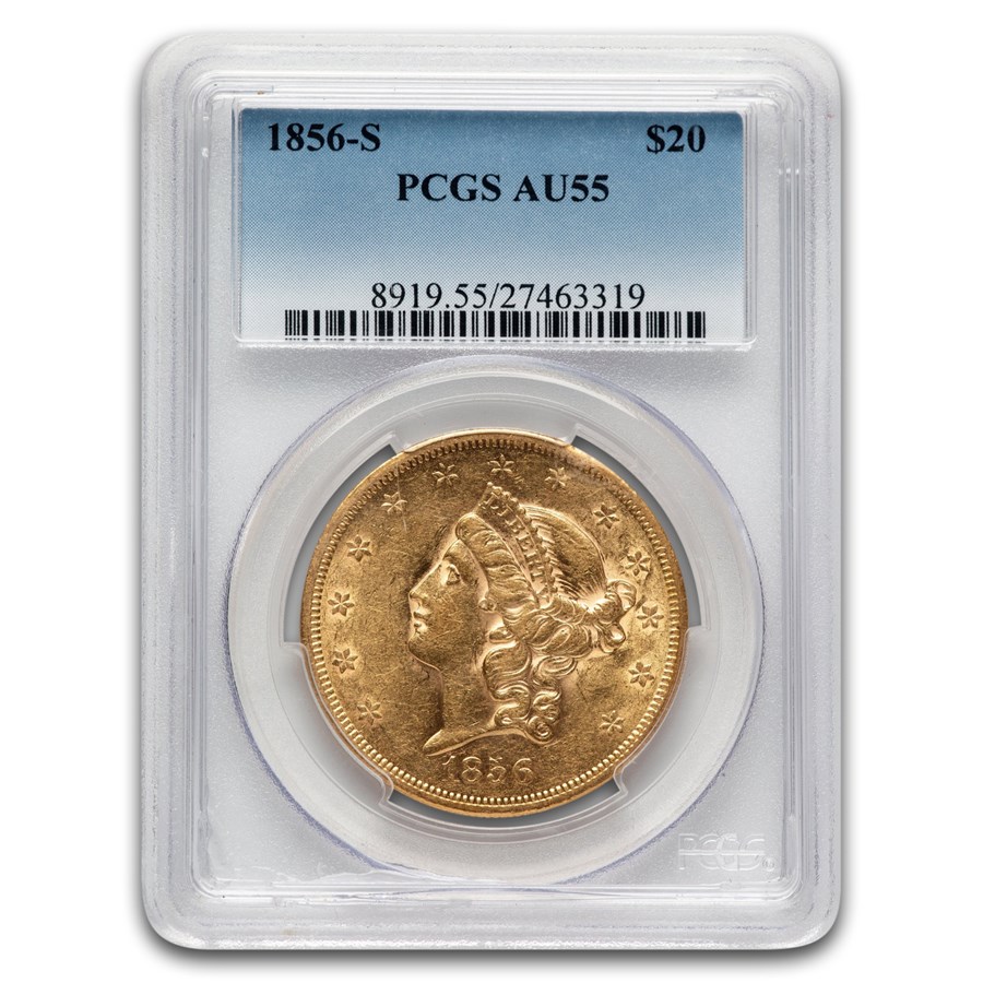 1856-S $20 Liberty Gold Double Eagle AU-55 PCGS