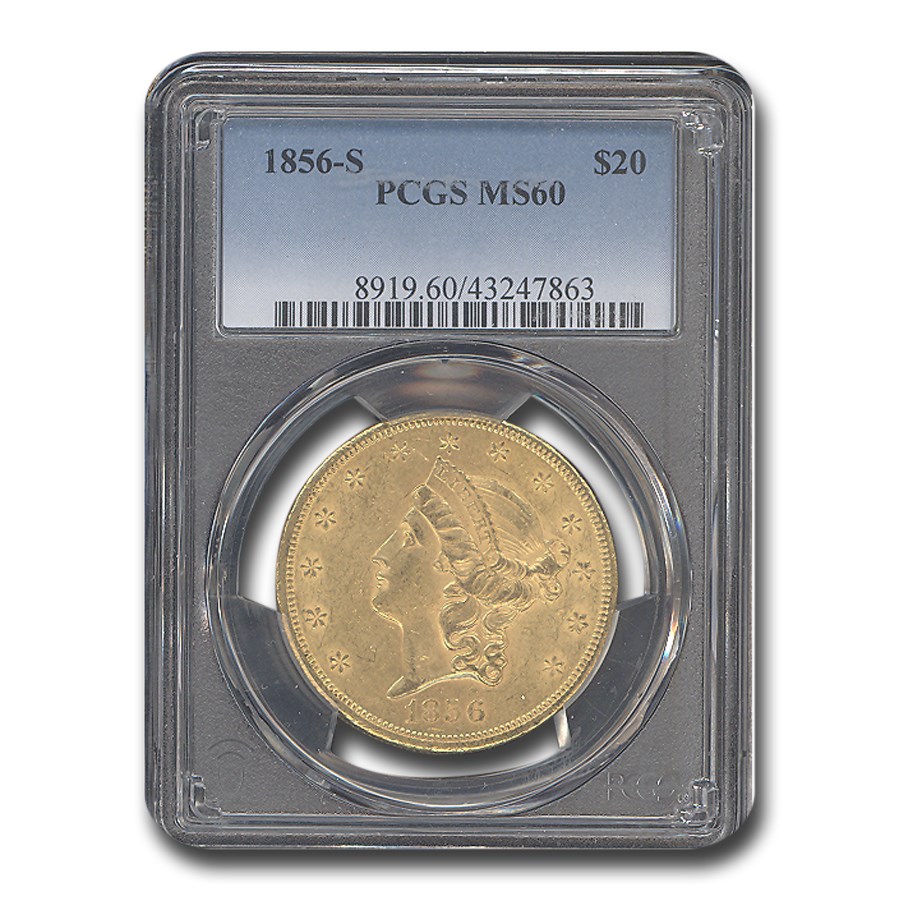 1856-S $20 Liberty Gold Double Eagle MS-60 PCGS