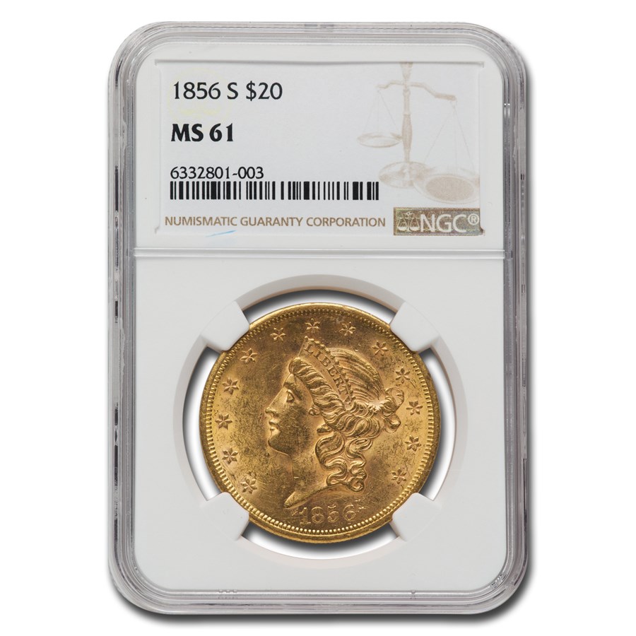 1856-S $20 Liberty Gold Double Eagle MS-61 NGC