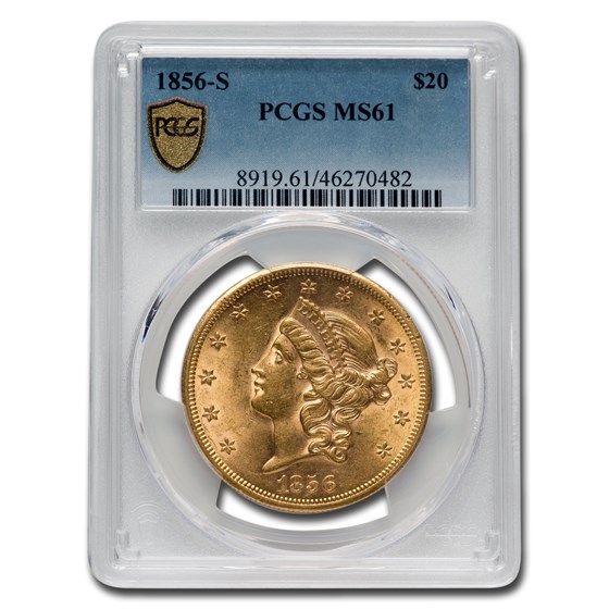 1856-S $20 Liberty Gold Double Eagle MS-61 PCGS 1856-S $20 Liberty Gold Double Eagle MS-61 PCGS