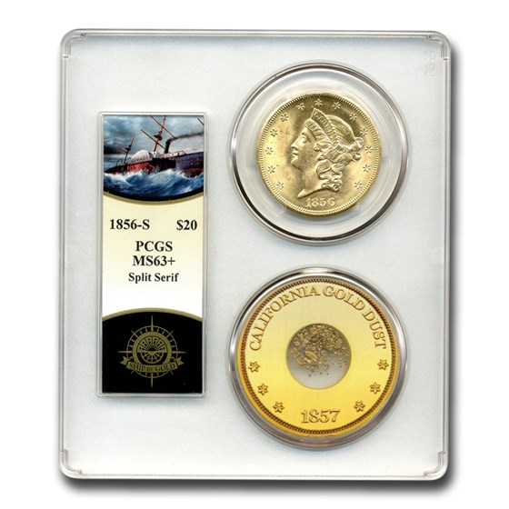 1856-S $20 Liberty Gold Double Eagle MS-63+ PCGS (SS Cen America) 1856-S $20 Liberty Gold Double Eagle MS-63+ PCGS (SS Cen America)