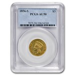 1856-S $3 Gold Indian Princess AU-50 PCGS