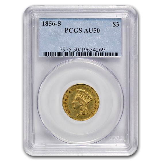 1856-S $3 Gold Indian Princess AU-50 PCGS 1856-S $3 Gold Indian Princess AU-50 PCGS