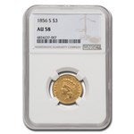 1856-S $3 Gold Princess AU-58 NGC
