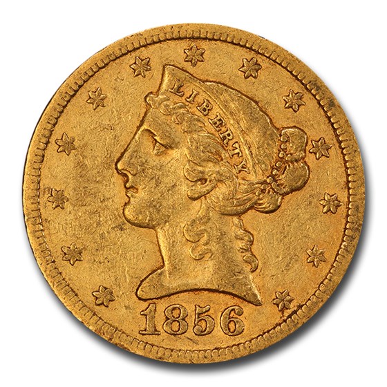 1856-S $5 Liberty Gold Half Eagle XF-45 PCGS CAC 1856-S $5 Liberty Gold Half Eagle XF-45 PCGS CAC