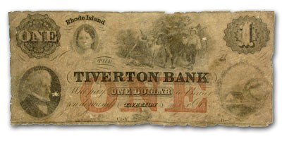 1856 Tiverton Bank, Tiverton, RI $1 RI-505 VG 1856 Tiverton Bank, Tiverton, RI $1 RI-505 VG