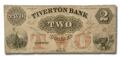1856 Tiverton Bank, Tiverton, RI $2 RI-505 Fine 1856 Tiverton Bank, Tiverton, RI $2 RI-505 Fine