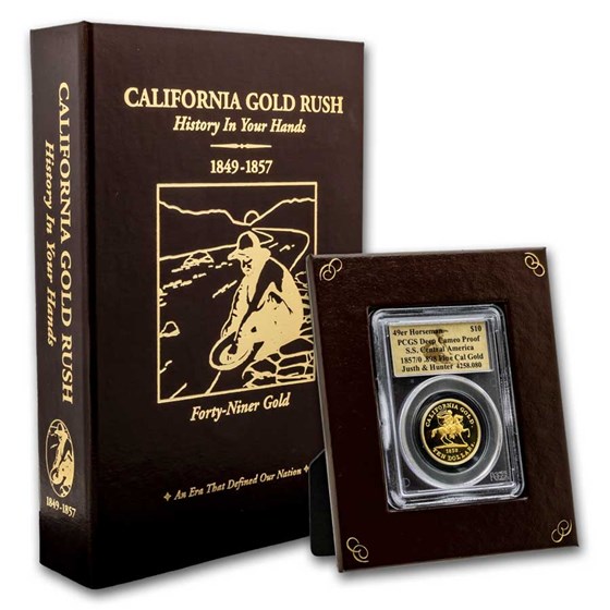 1857/0 $10 49er Horseman .898 Fine Cal Gold PCGS (Box & COA) 1857/0 $10 49er Horseman .898 Fine Cal Gold PCGS (Box & COA)