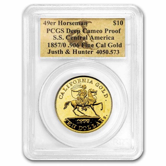 1857/0 $10 49er Horseman .906 Fine Cal Gold PCGS w/ Nuggets 1857/0 $10 49er Horseman .906 Fine Cal Gold PCGS w/ Nuggets