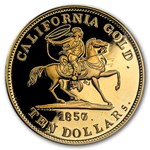 1857/0 $10 49er Horseman .931 Fine Cal Gold PCGS (Box & COA)