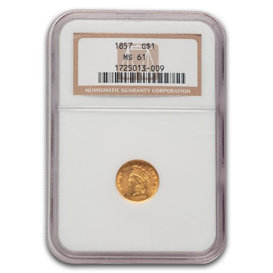 1857 $1 Indian Head Gold MS-61 NGC