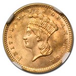 1857 $1 Indian Head Gold MS-65 NGC