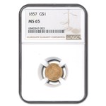 1857 $1 Indian Head Gold MS-65 NGC