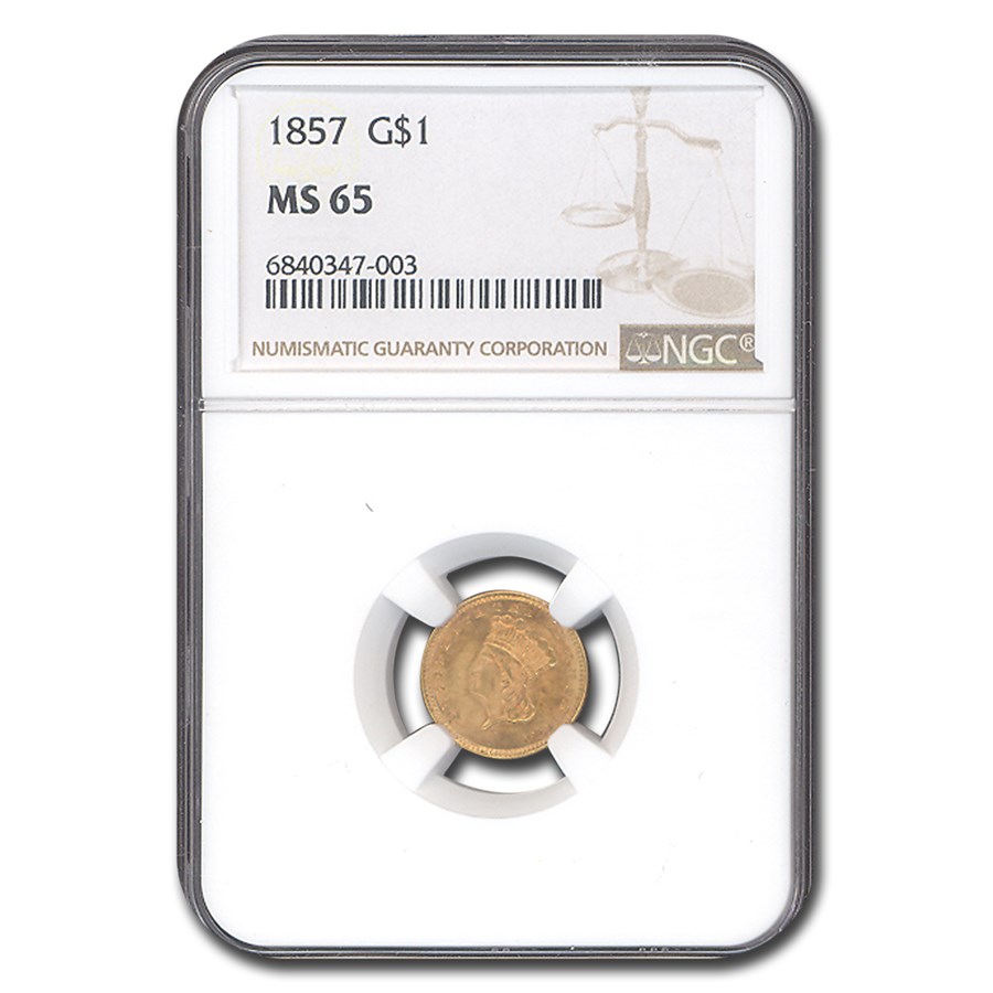 1857 $1 Indian Head Gold MS-65 NGC