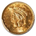 1857 $1 Indian Head Gold MS-66 PCGS