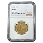 1857 $10 Liberty Gold Eagle AU-55 NGC