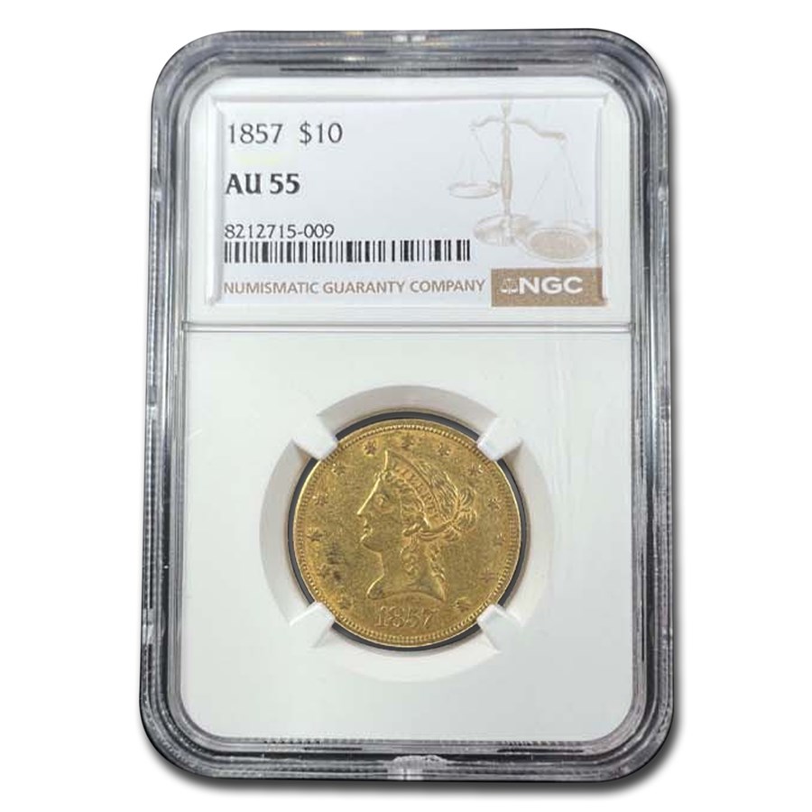 1857 $10 Liberty Gold Eagle AU-55 NGC