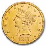 1857 $10 Liberty Gold Eagle AU-58 PCGS