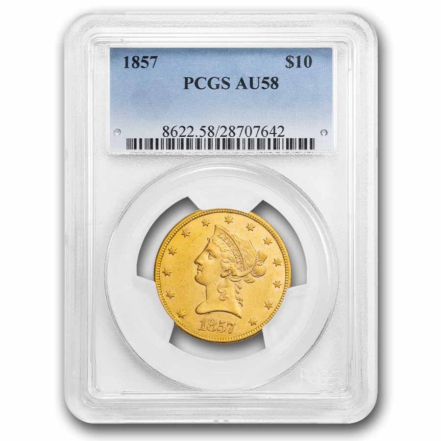 1857 $10 Liberty Gold Eagle AU-58 PCGS