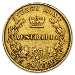 1857-1870 Australia Gold Sovereign Victoria Sydney Mint Avg Circ