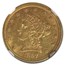 1857 $2.50 Liberty Gold Quarter Eagle MS-62 NGC CAC