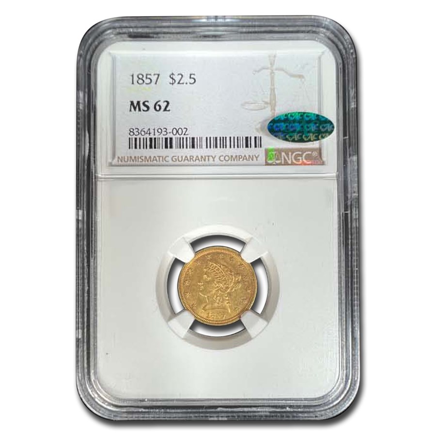 1857 $2.50 Liberty Gold Quarter Eagle MS-62 NGC CAC