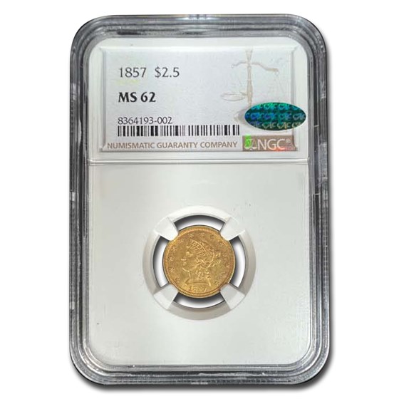1857 $2.50 Liberty Gold Quarter Eagle MS-62 NGC CAC 1857 $2.50 Liberty Gold Quarter Eagle MS-62 NGC CAC