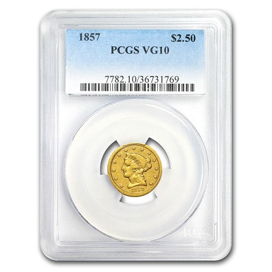 1857 $2.50 Liberty Gold Quarter Eagle VG-10 PCGS 1857 $2.50 Liberty Gold Quarter Eagle VG-10 PCGS
