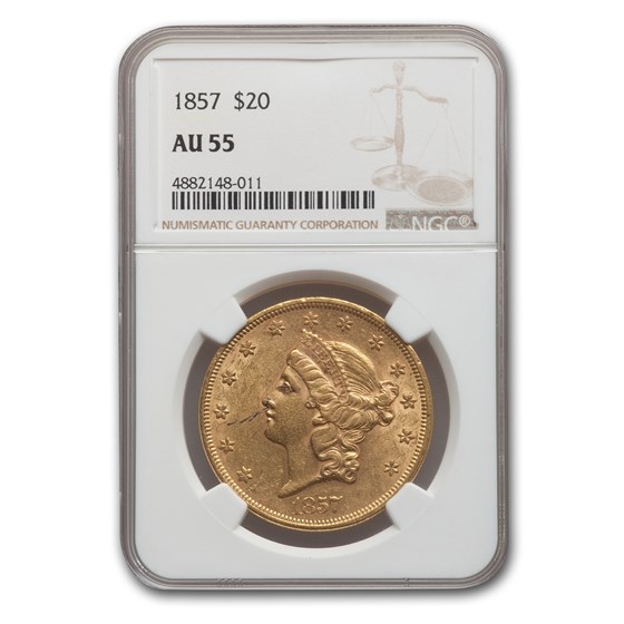 1857 $20 Liberty Gold Double Eagle AU-55 NGC 1857 $20 Liberty Gold Double Eagle AU-55 NGC