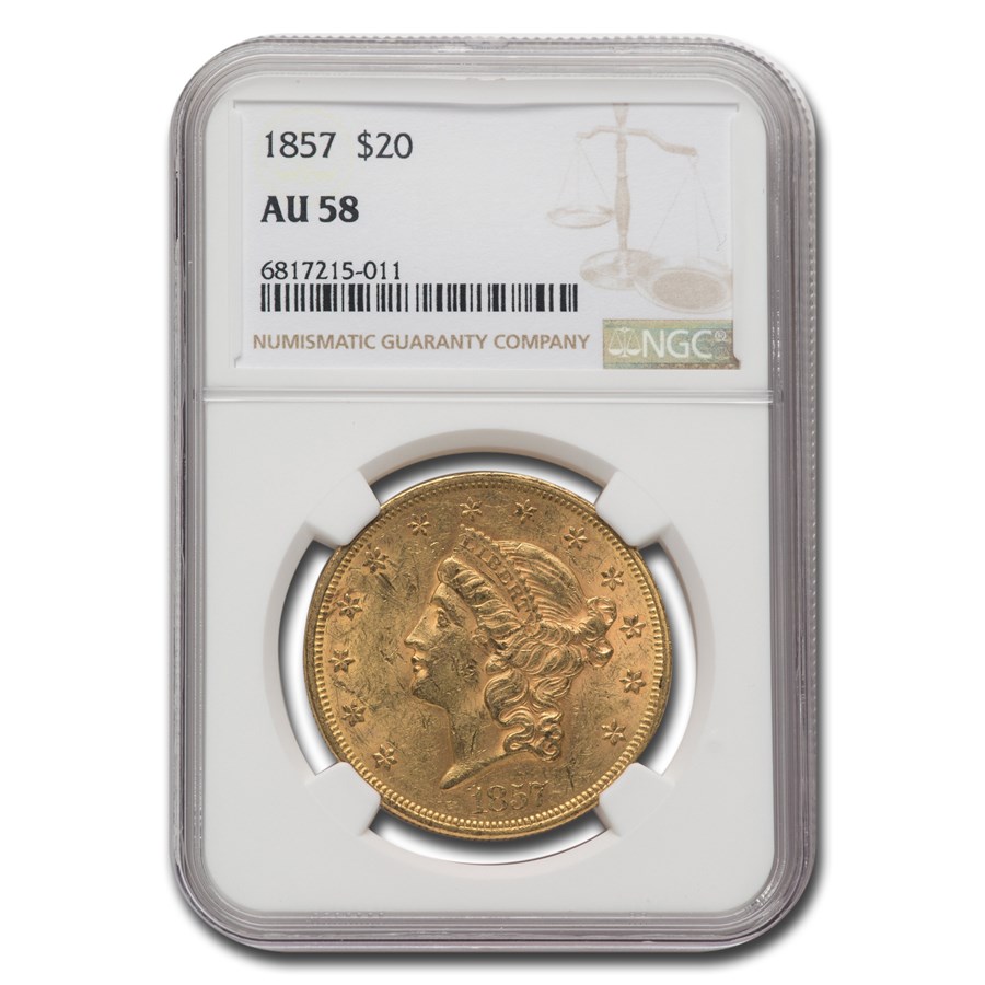 1857 $20 Liberty Gold Double Eagle AU-58 NGC