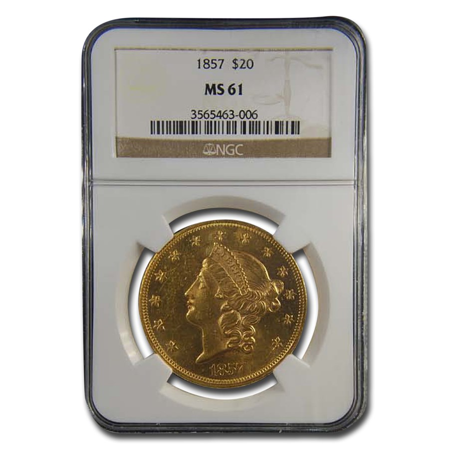 1857 $20 Liberty Gold Double Eagle MS-61 NGC
