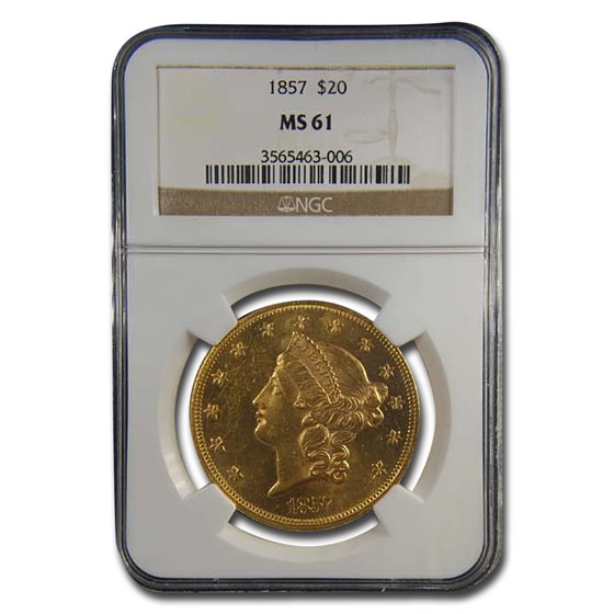 1857 $20 Liberty Gold Double Eagle MS-61 NGC 1857 $20 Liberty Gold Double Eagle MS-61 NGC