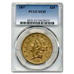1857 $20 Liberty Gold Double Eagle XF-45 PCGS